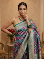 Rama Green Woven Design Satin Saree
