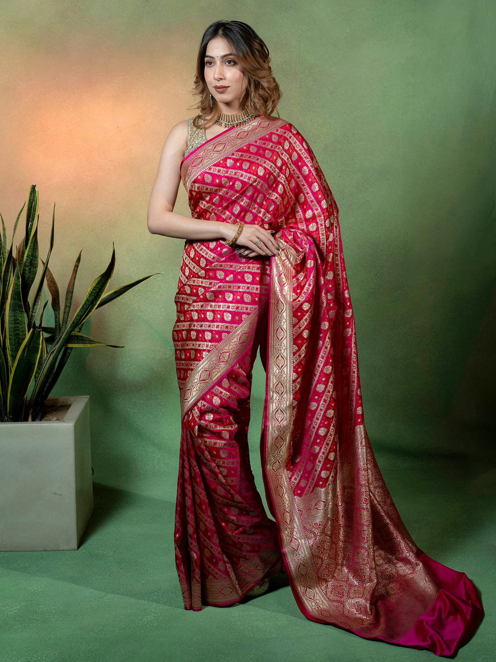 Rani Woven Design Satan Saree