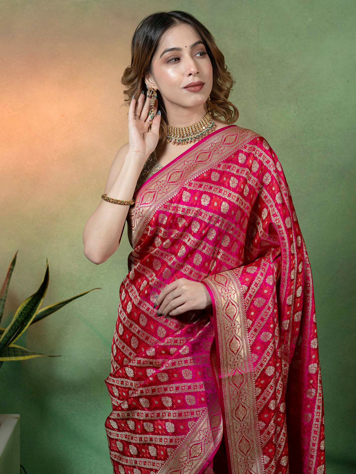 Rani Woven Design Satan Saree