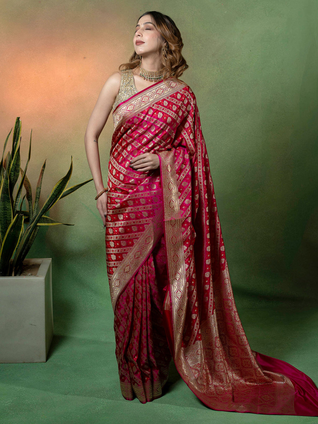 Rani Woven Design Satan Saree