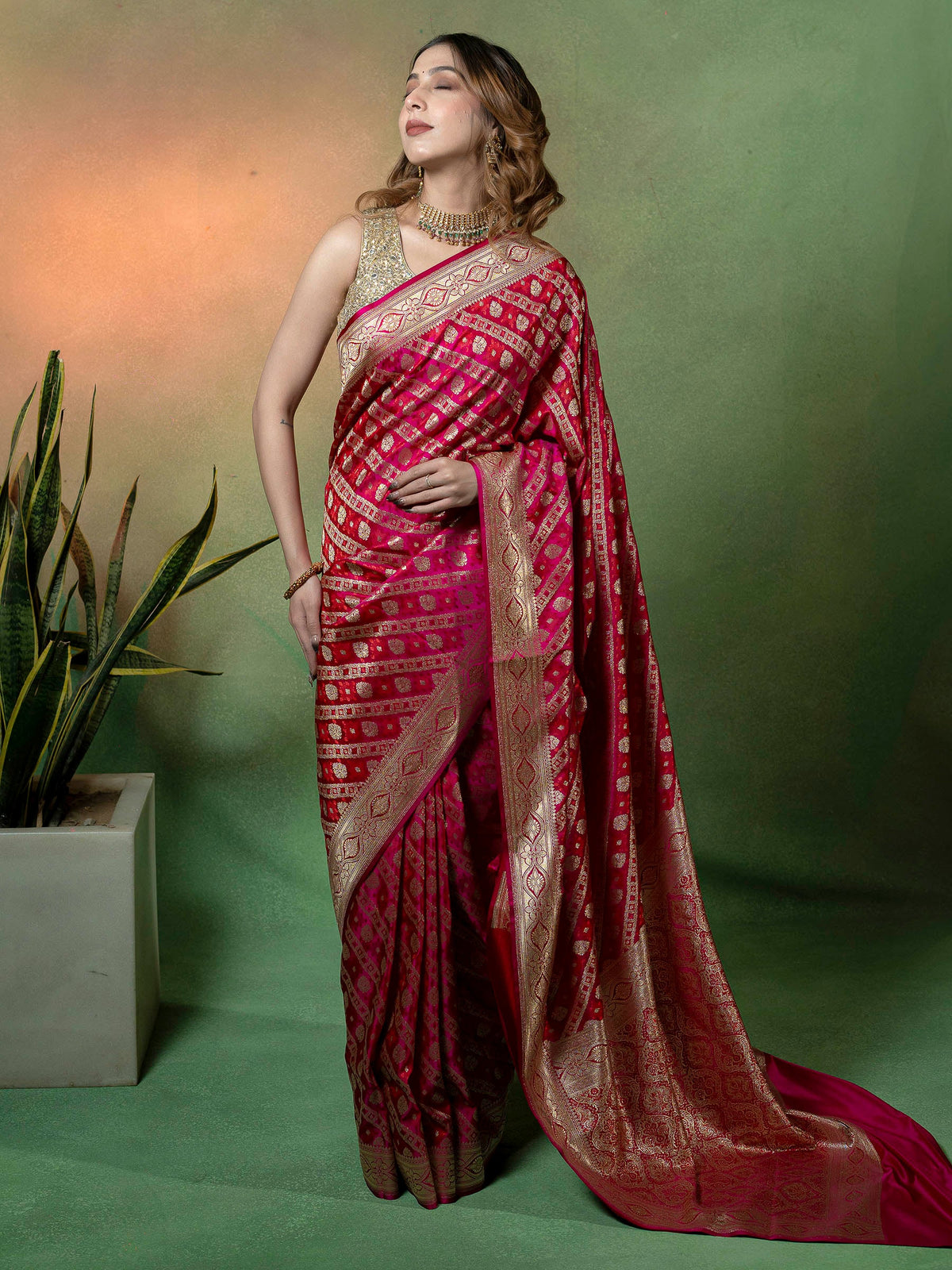 Rani Woven Design Satan Saree