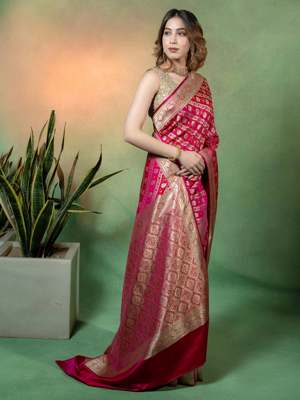 Rani Woven Design Satan Saree