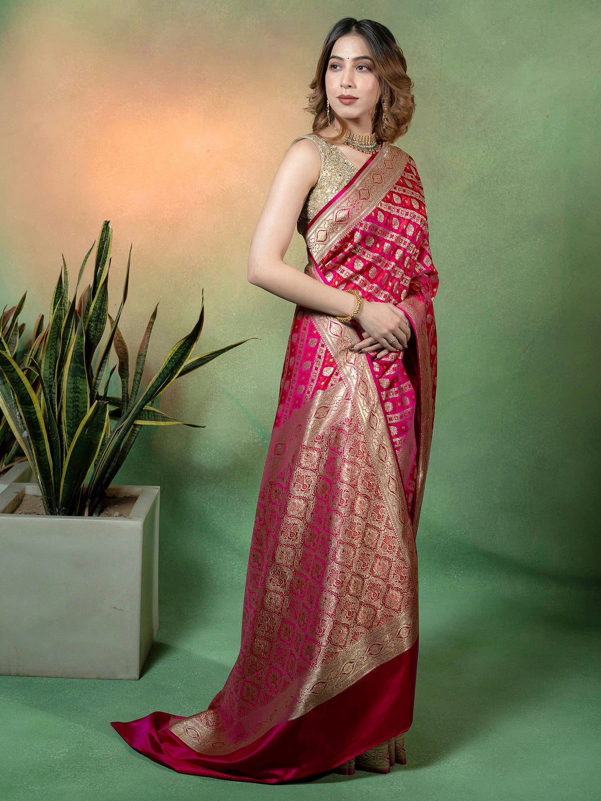 Rani Woven Design Satan Saree