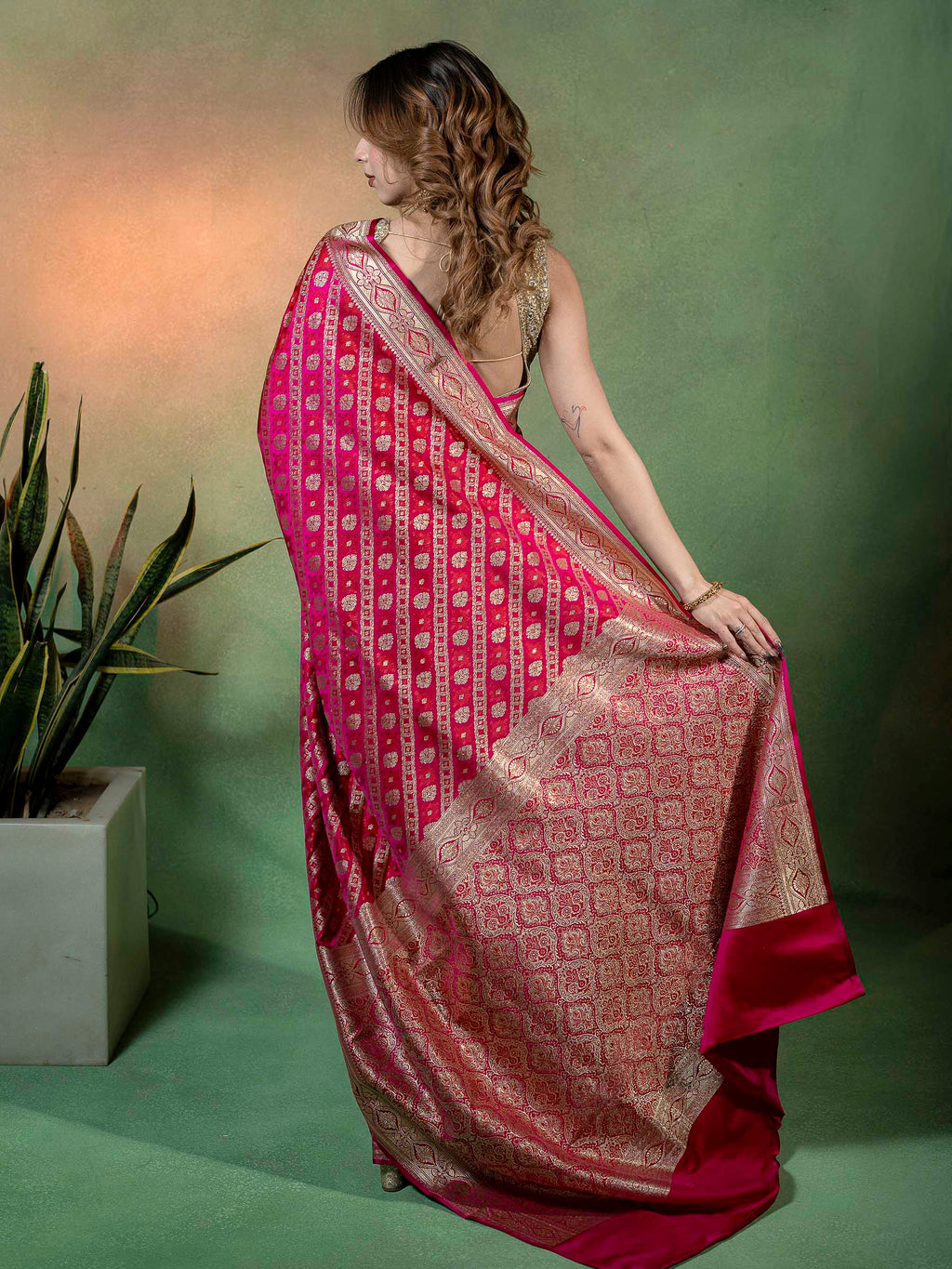 Rani Woven Design Satan Saree