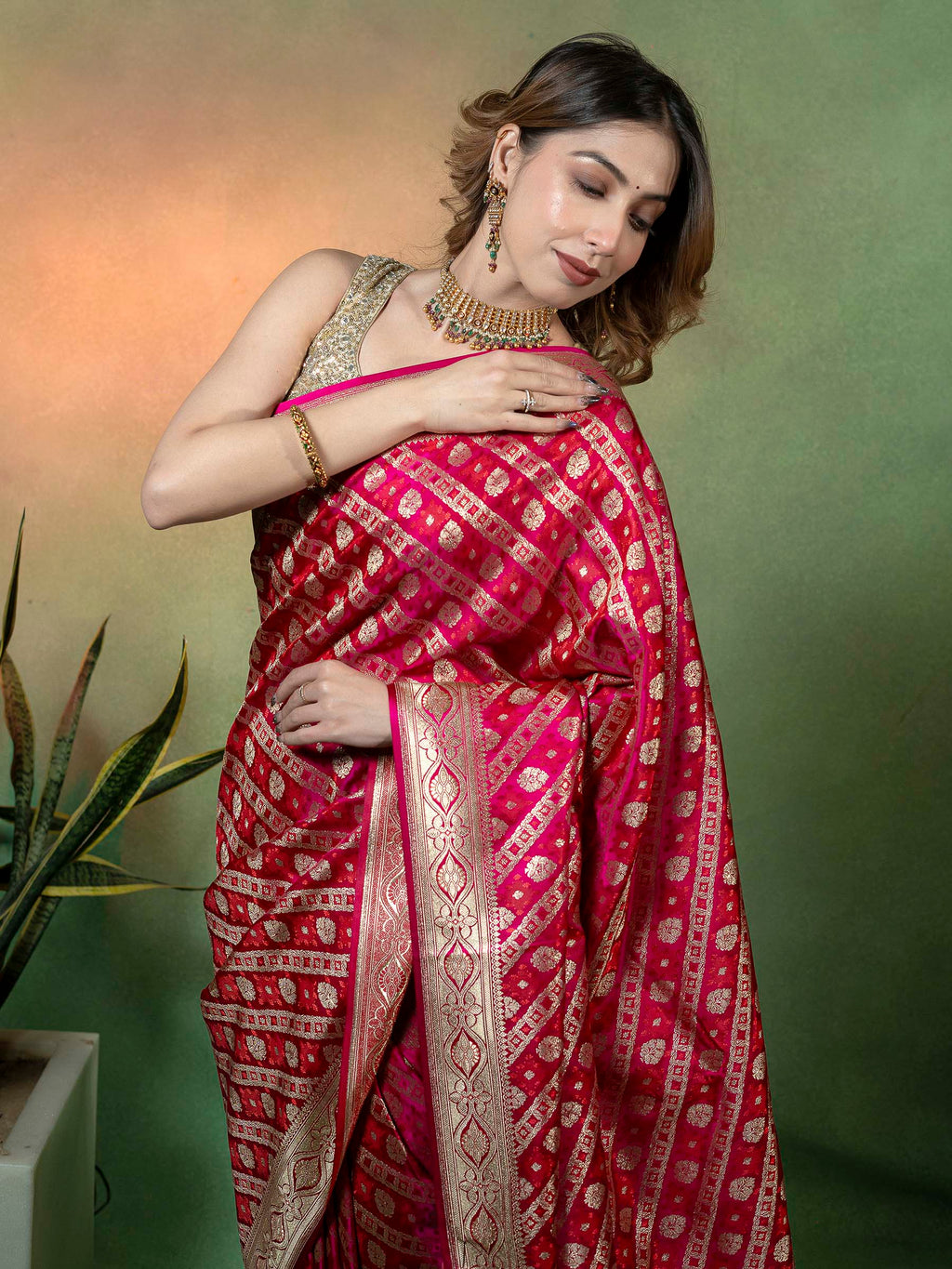 Rani Woven Design Satan Saree
