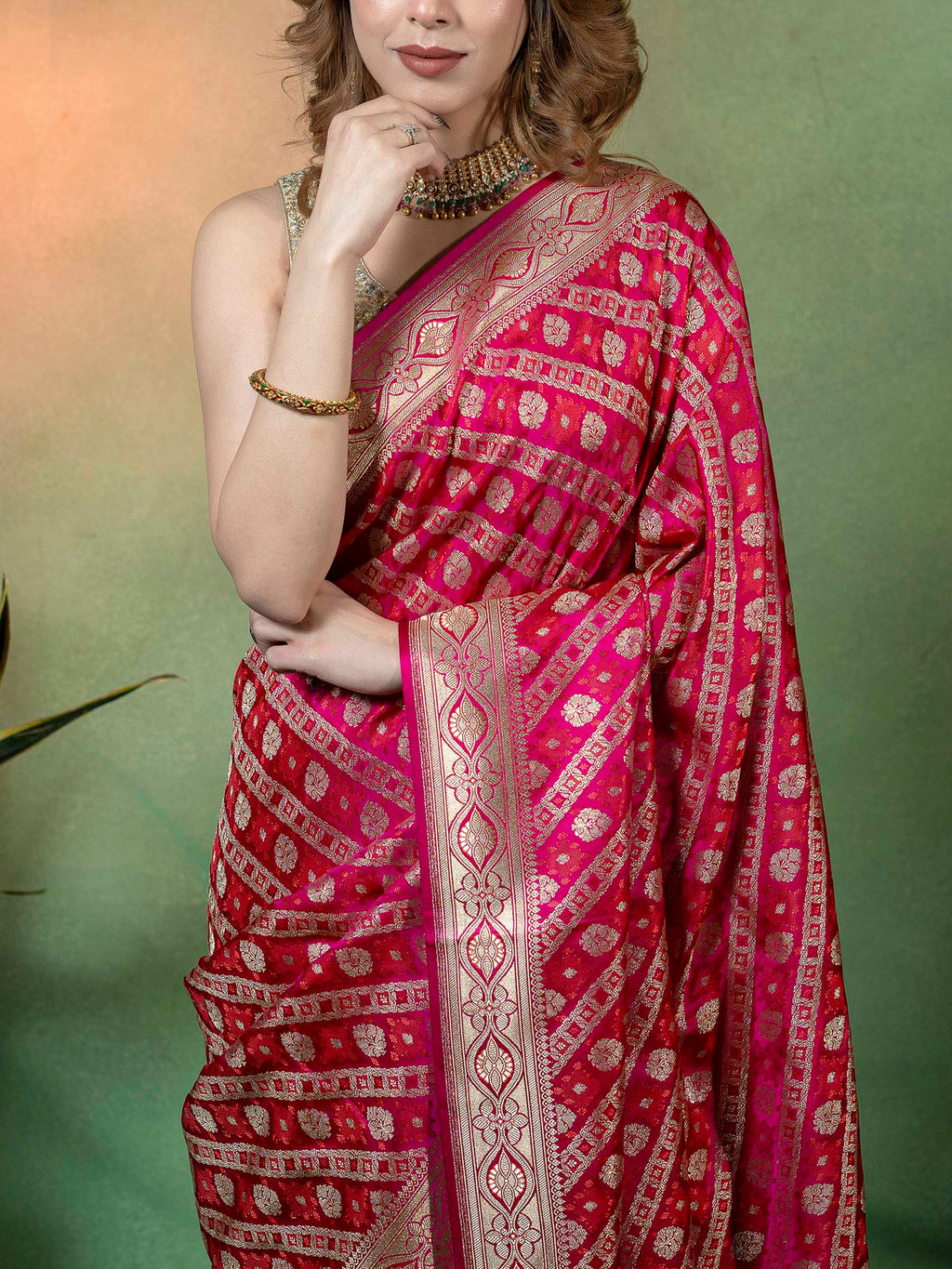 Rani Woven Design Satan Saree