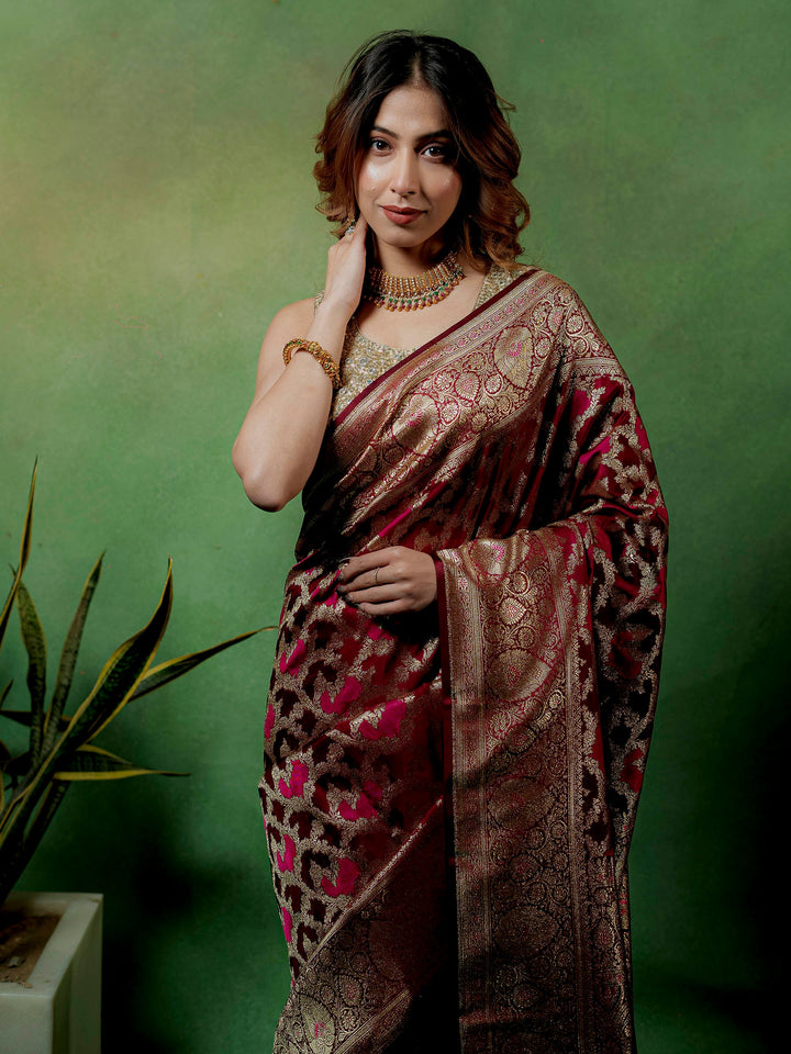 Maroon Woven Design Satin Saree