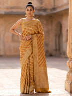 Mustard Woven Design Satin Saree