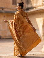 Mustard Woven Design Satin Saree