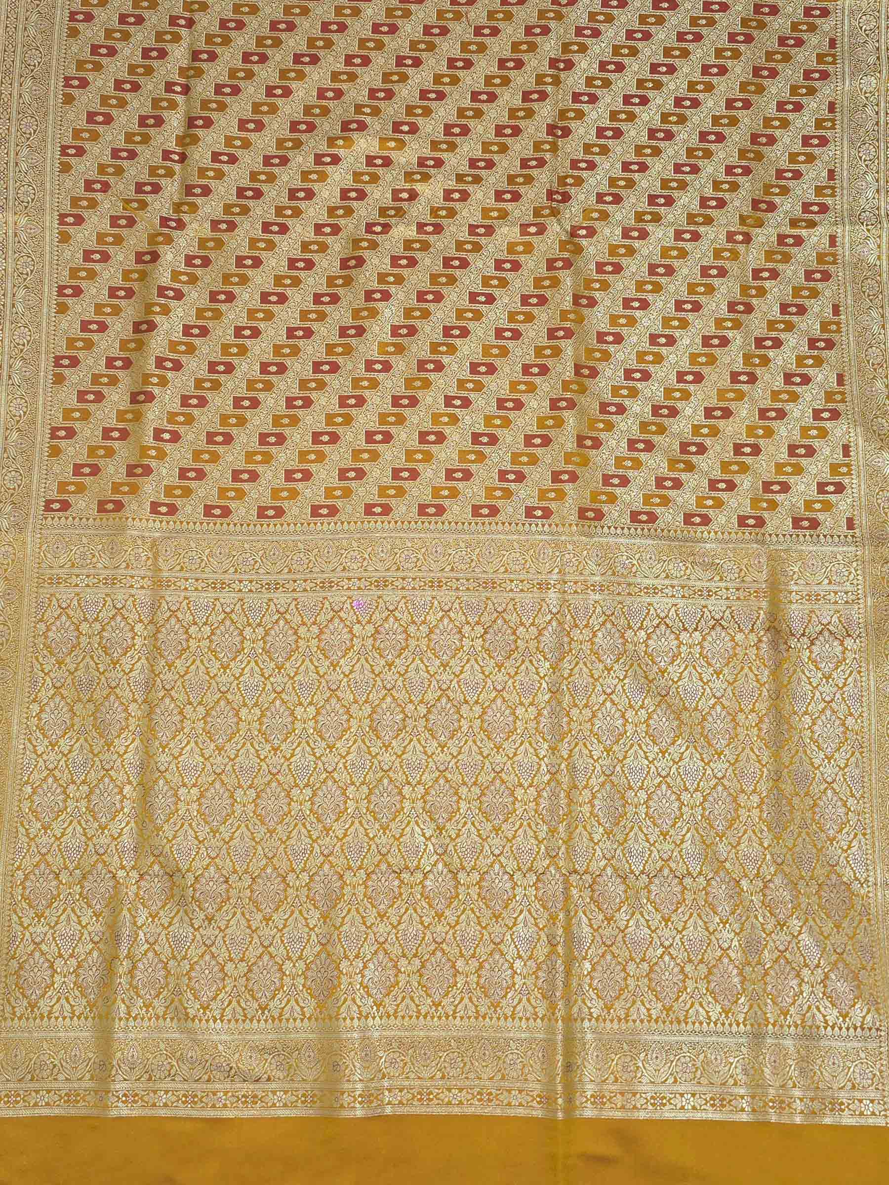 Mustard Woven Design Satin Saree
