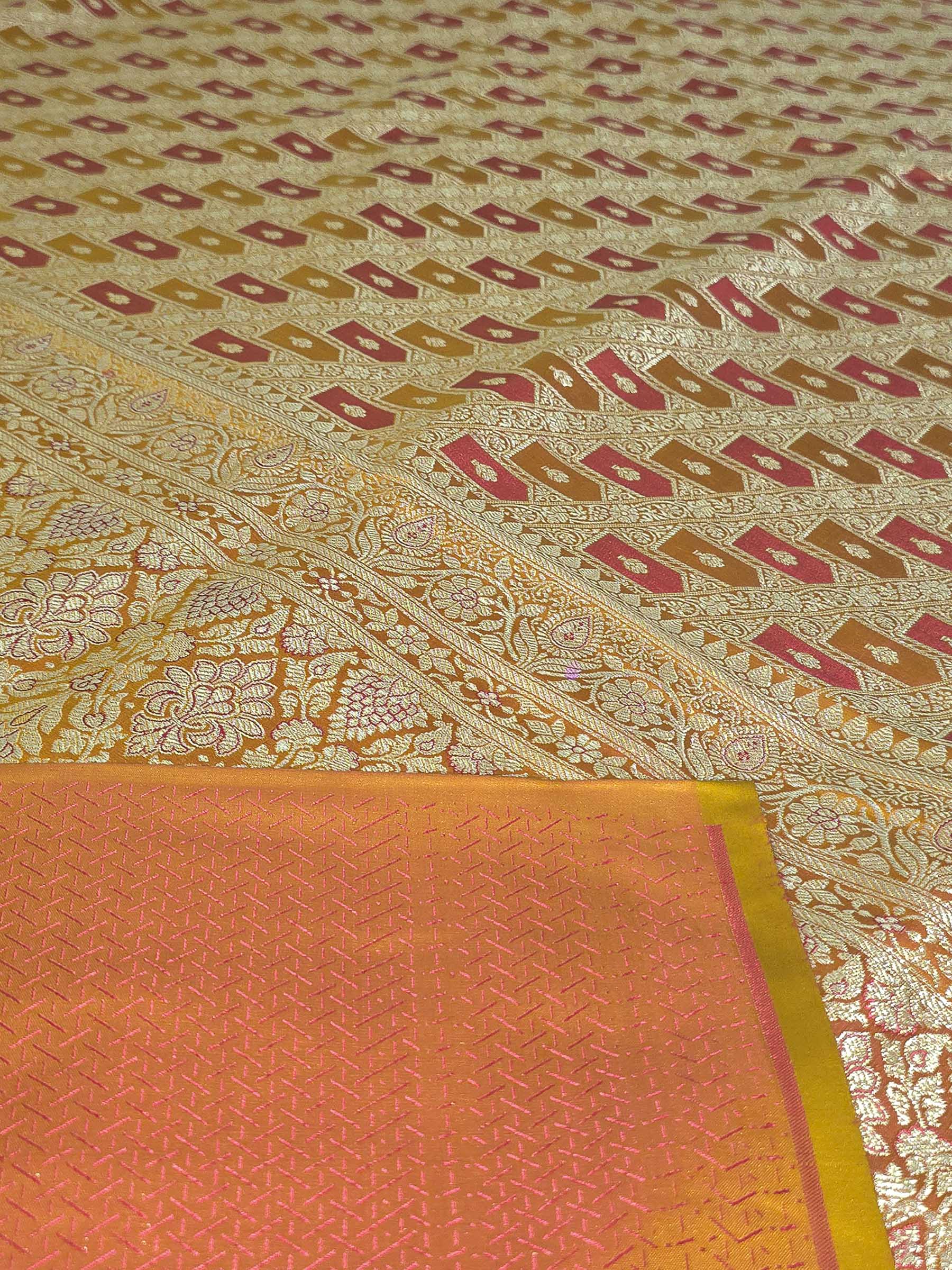 Mustard Woven Design Satin Saree