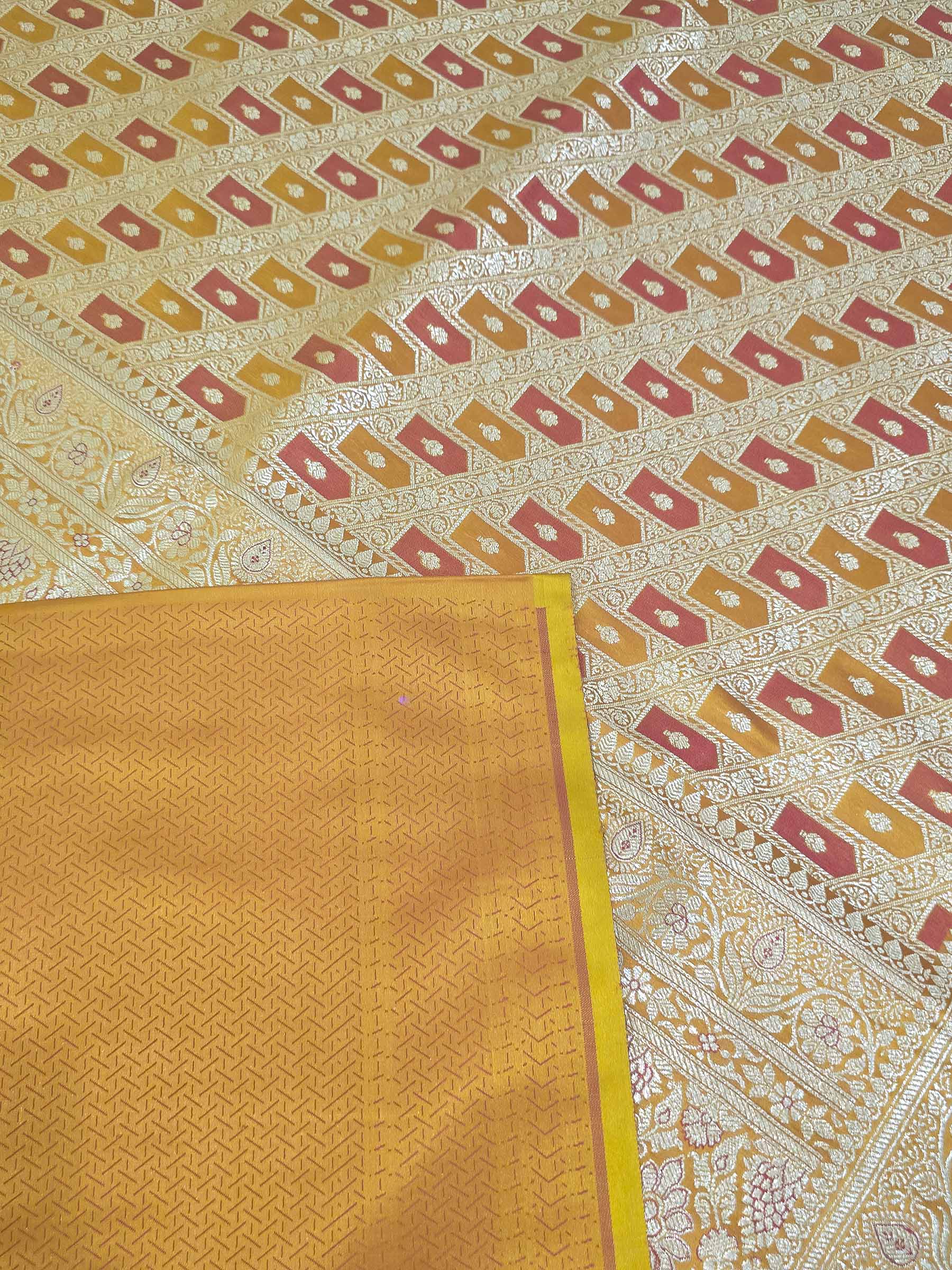 Mustard Woven Design Satin Saree