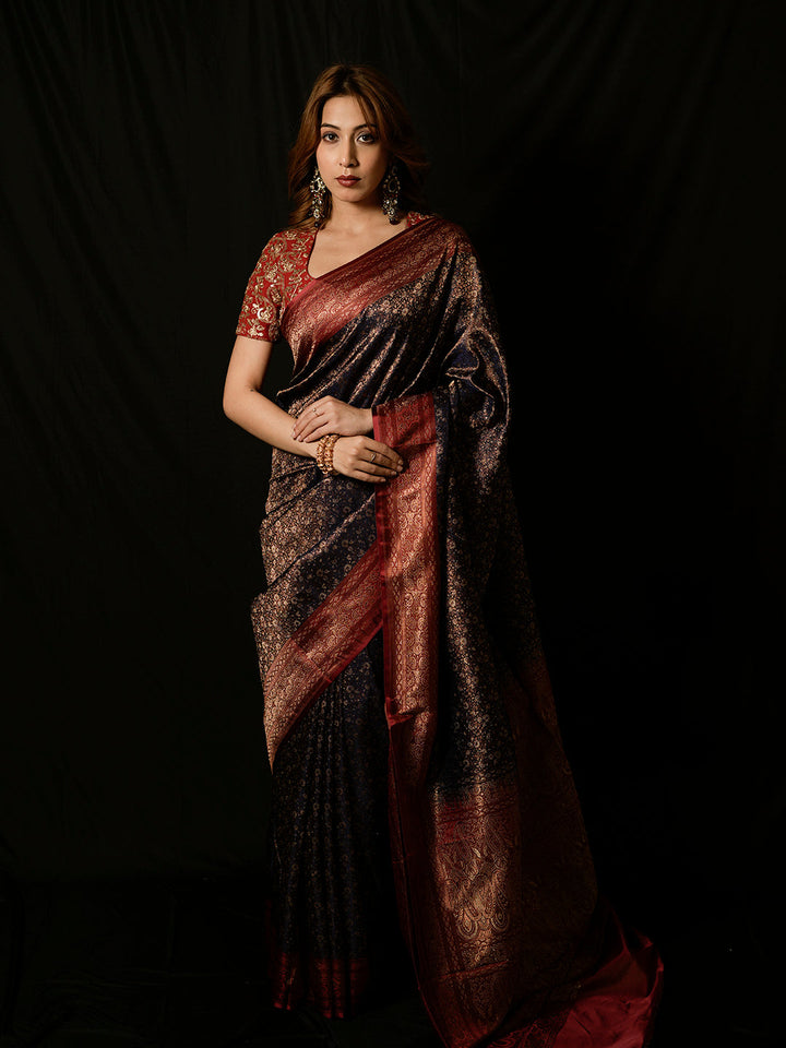 Black Woven Design Satin Saree