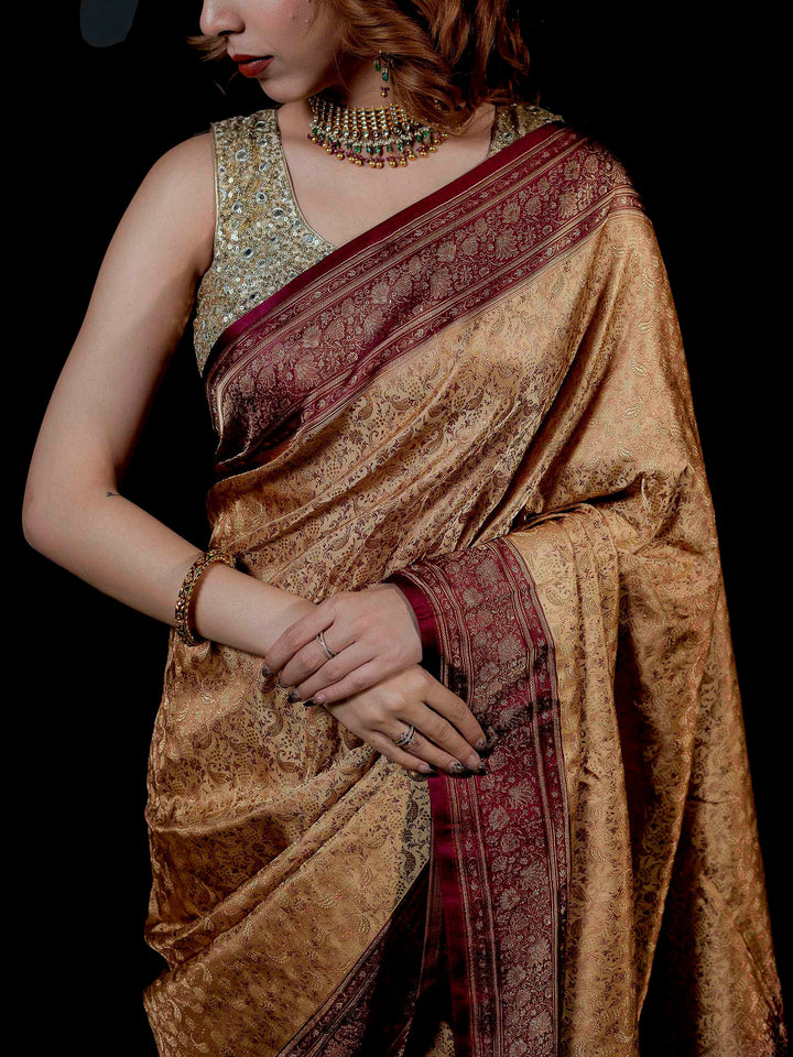 Beige Woven Design Satin Saree