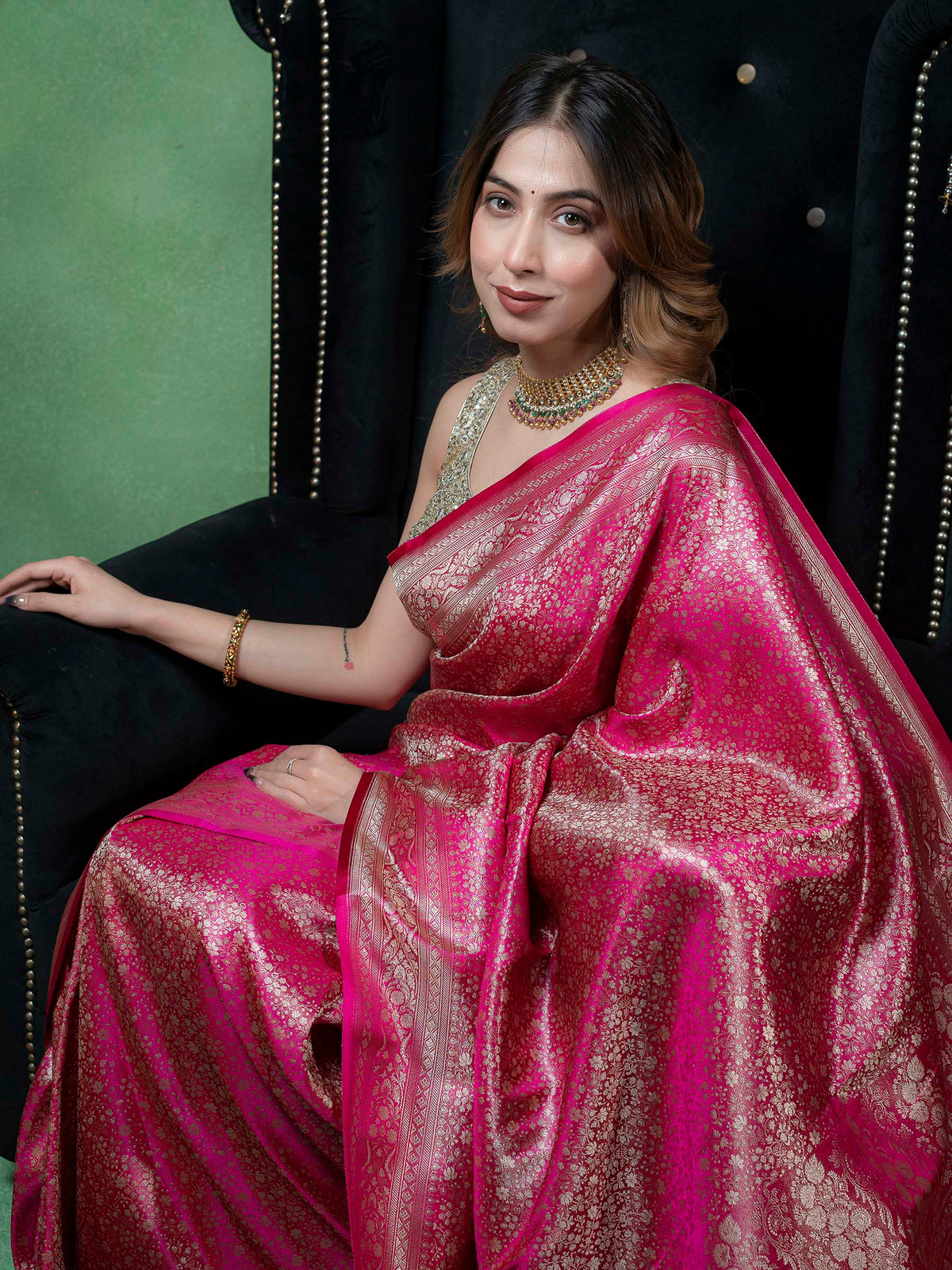 Rani Woven Design Satan Saree