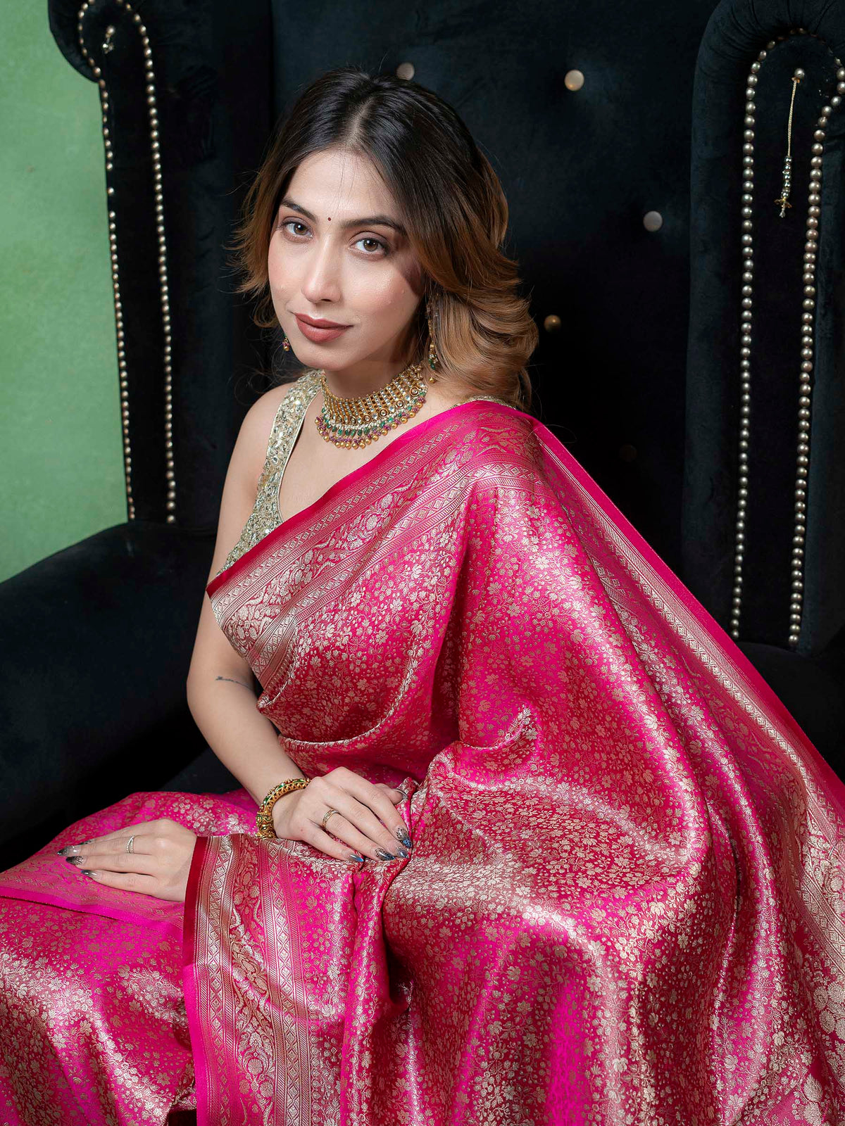 Rani Woven Design Satan Saree