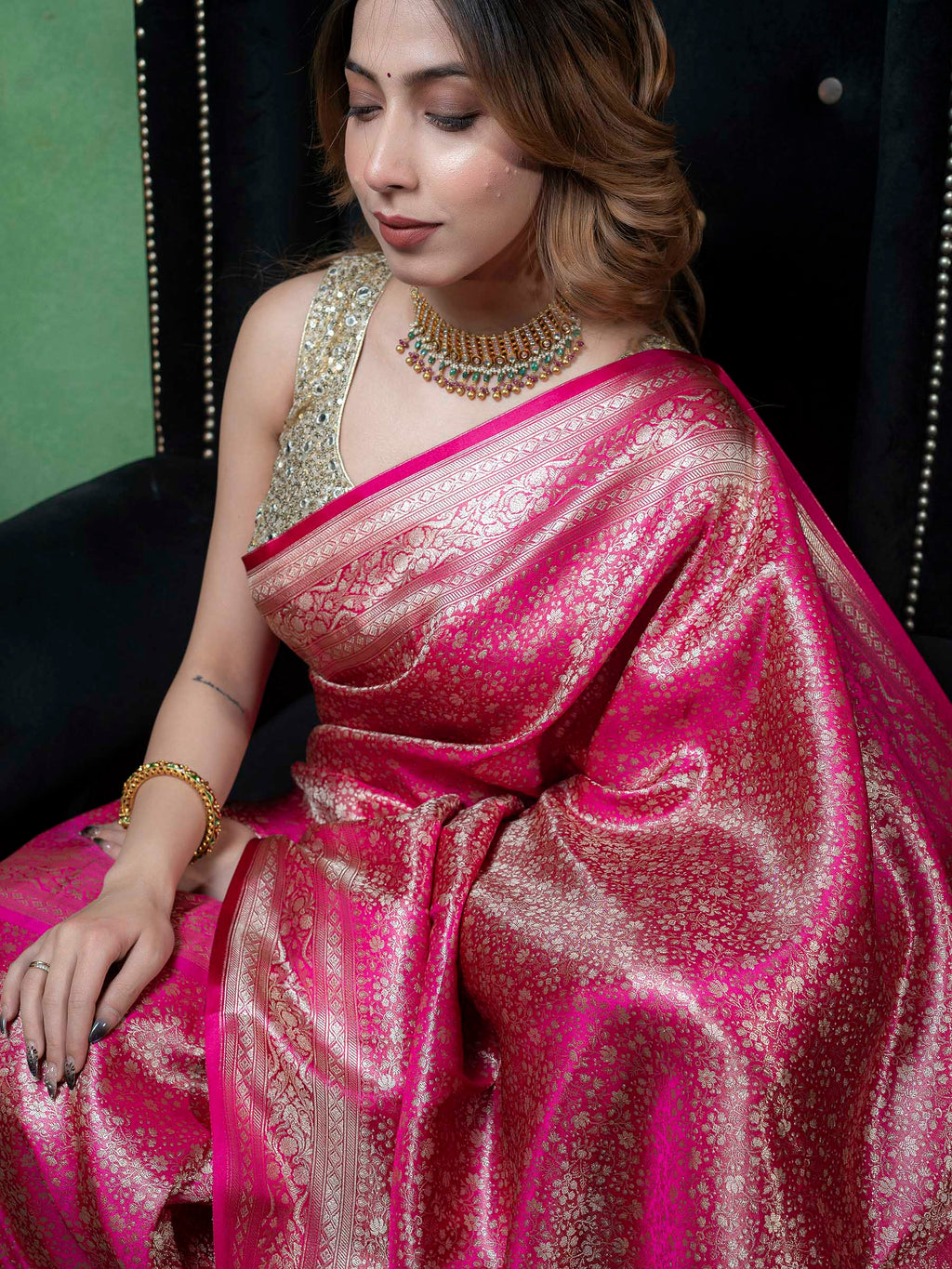 Rani Woven Design Satan Saree