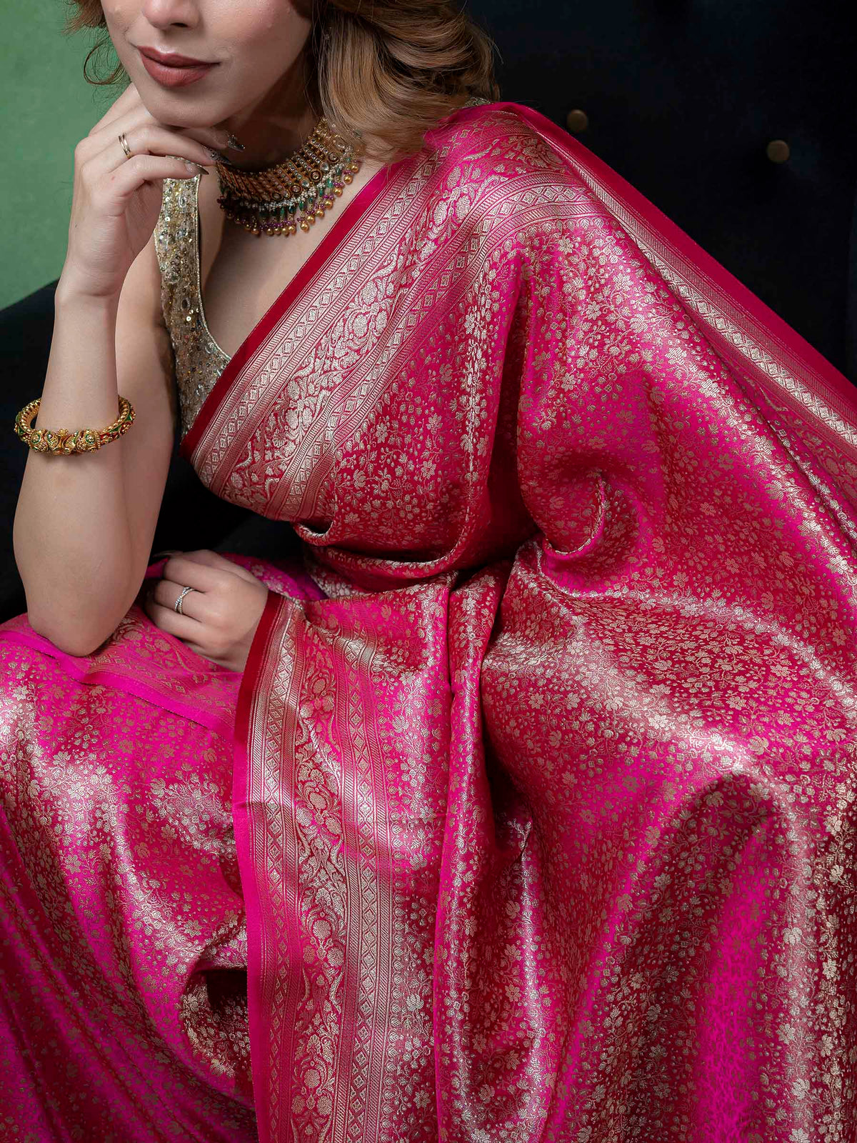Rani Woven Design Satan Saree