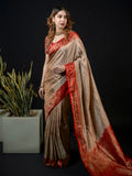 Beige Woven Design Satan Saree