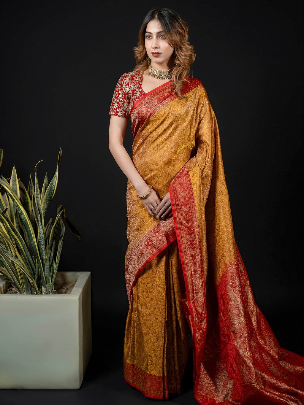 Mustard Woven Design Satan Saree