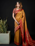 Mustard Woven Design Satan Saree
