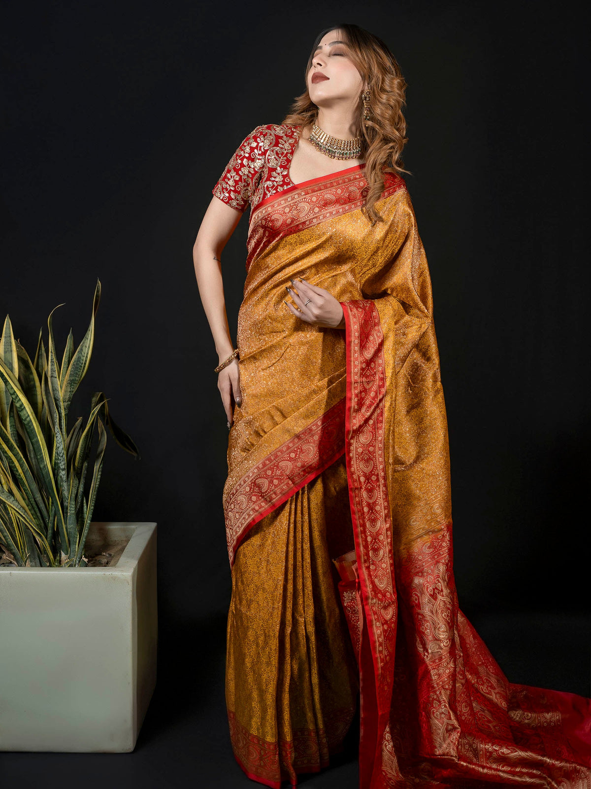Mustard Woven Design Satan Saree