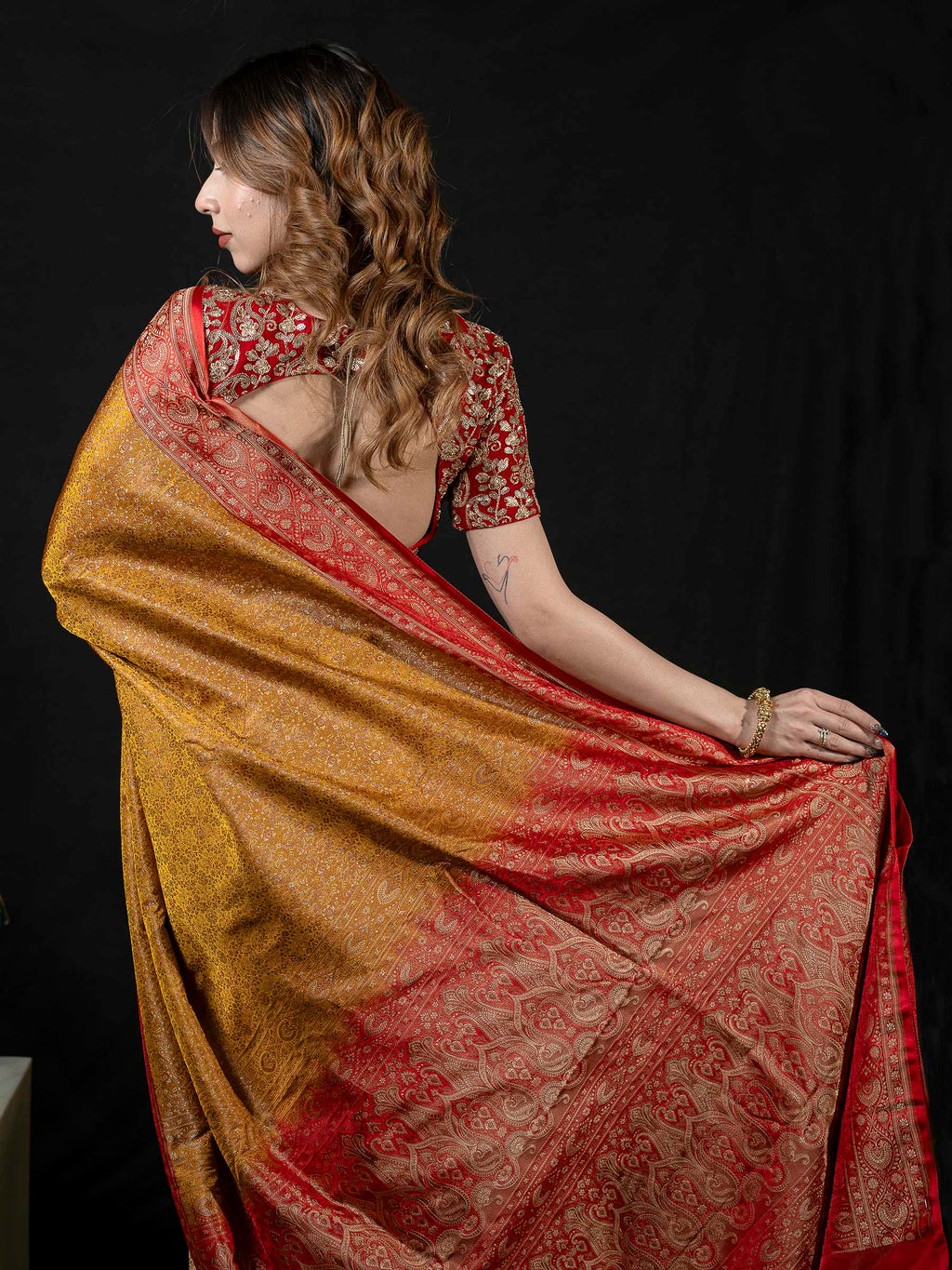 Mustard Woven Design Satan Saree