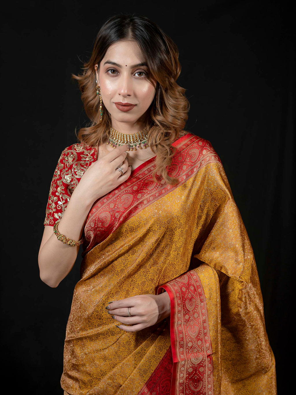 Mustard Woven Design Satan Saree