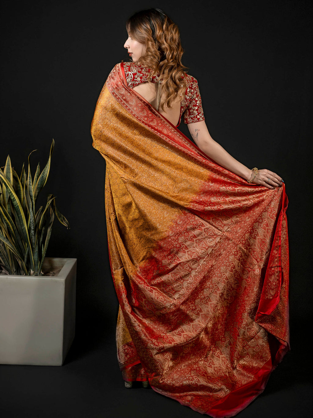 Mustard Woven Design Satan Saree