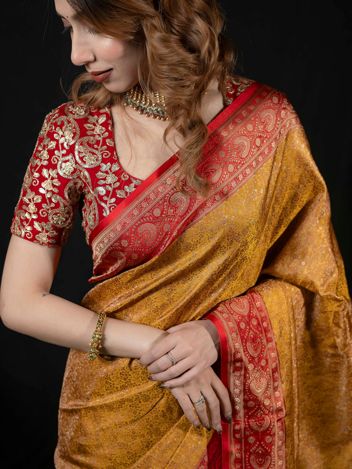 Mustard Woven Design Satan Saree