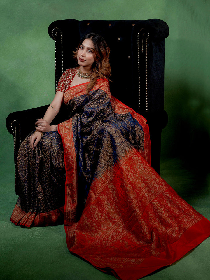 Navy-Blue Woven Design Satin Saree