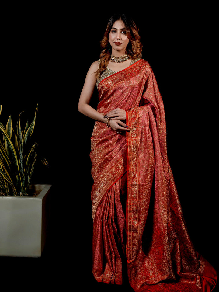 Pink Woven Design Satin Saree