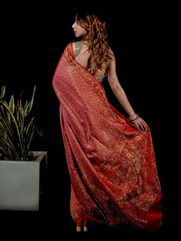 Pink Woven Design Satin Saree