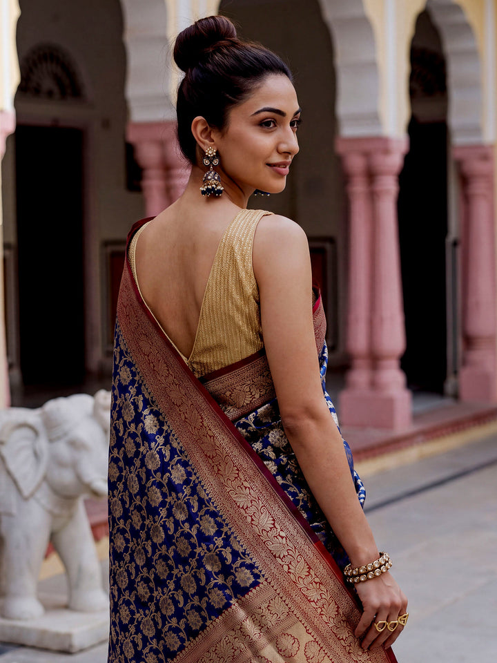 Navy-Blue Woven Design Georgette Saree