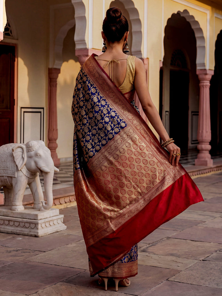 Navy-Blue Woven Design Georgette Saree