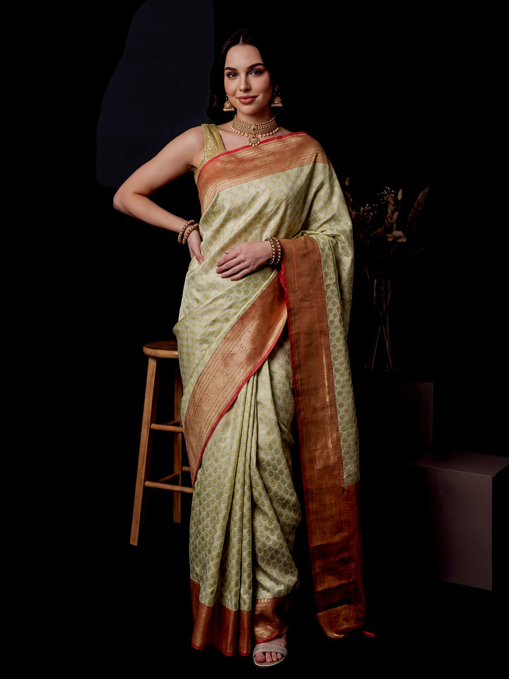 Cream Woven Design Georgette Saree