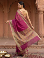 Magenta Woven Design Cotton Blend Saree