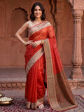 Orange Woven Design Cotton Blend Saree