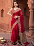 Red Woven Design Cotton Blend Saree