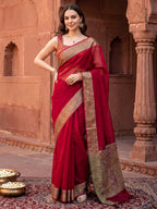 Red Woven Design Cotton Blend Saree