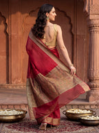 Red Woven Design Cotton Blend Saree