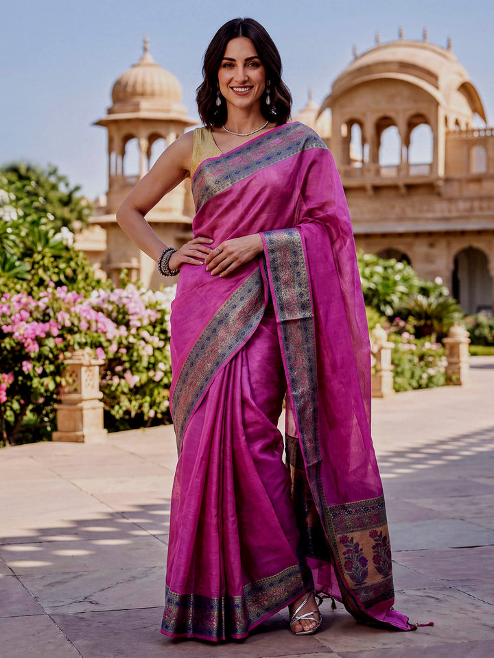Pink Woven Design Tussar Saree