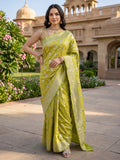 Lime Green Woven Design Banarasi Saree