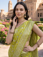 Lime Green Woven Design Banarasi Saree
