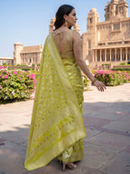 Lime Green Woven Design Banarasi Saree