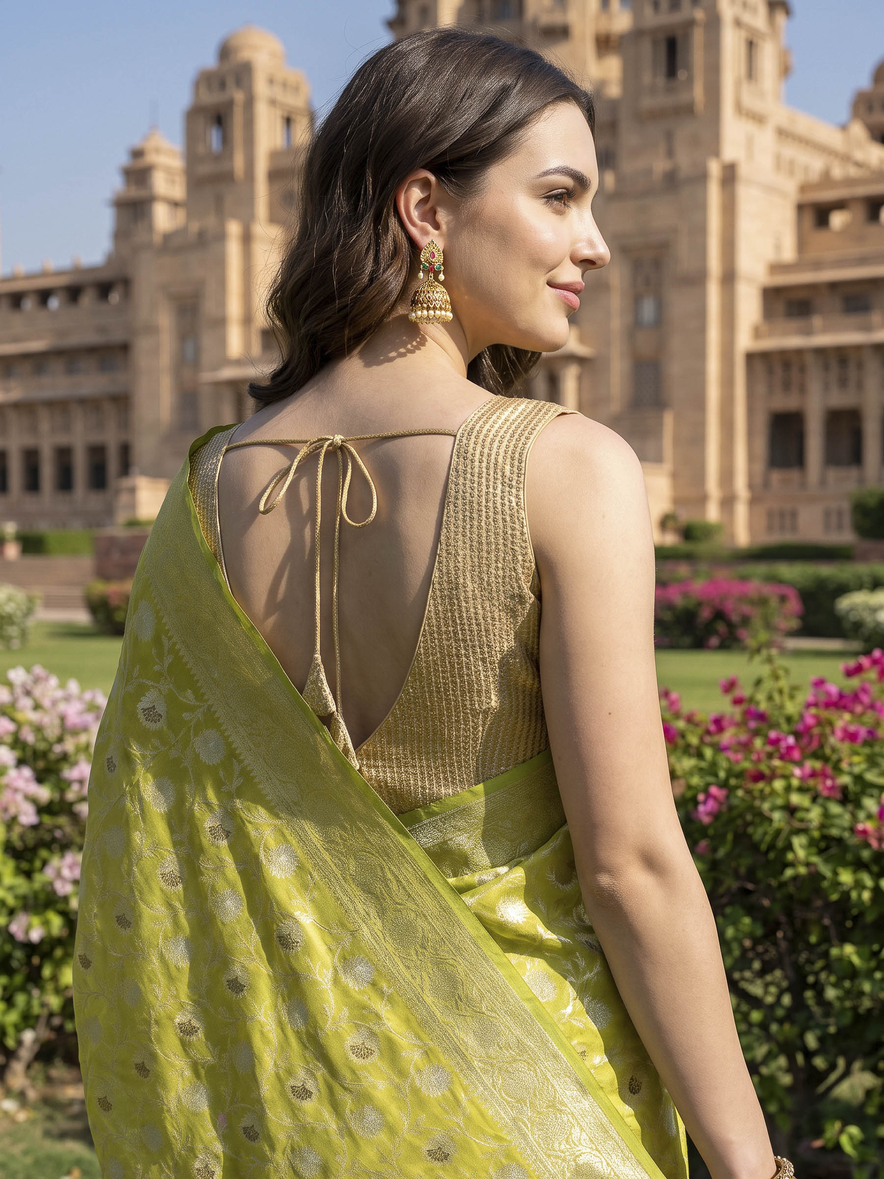 Lime Green Woven Design Banarasi Saree