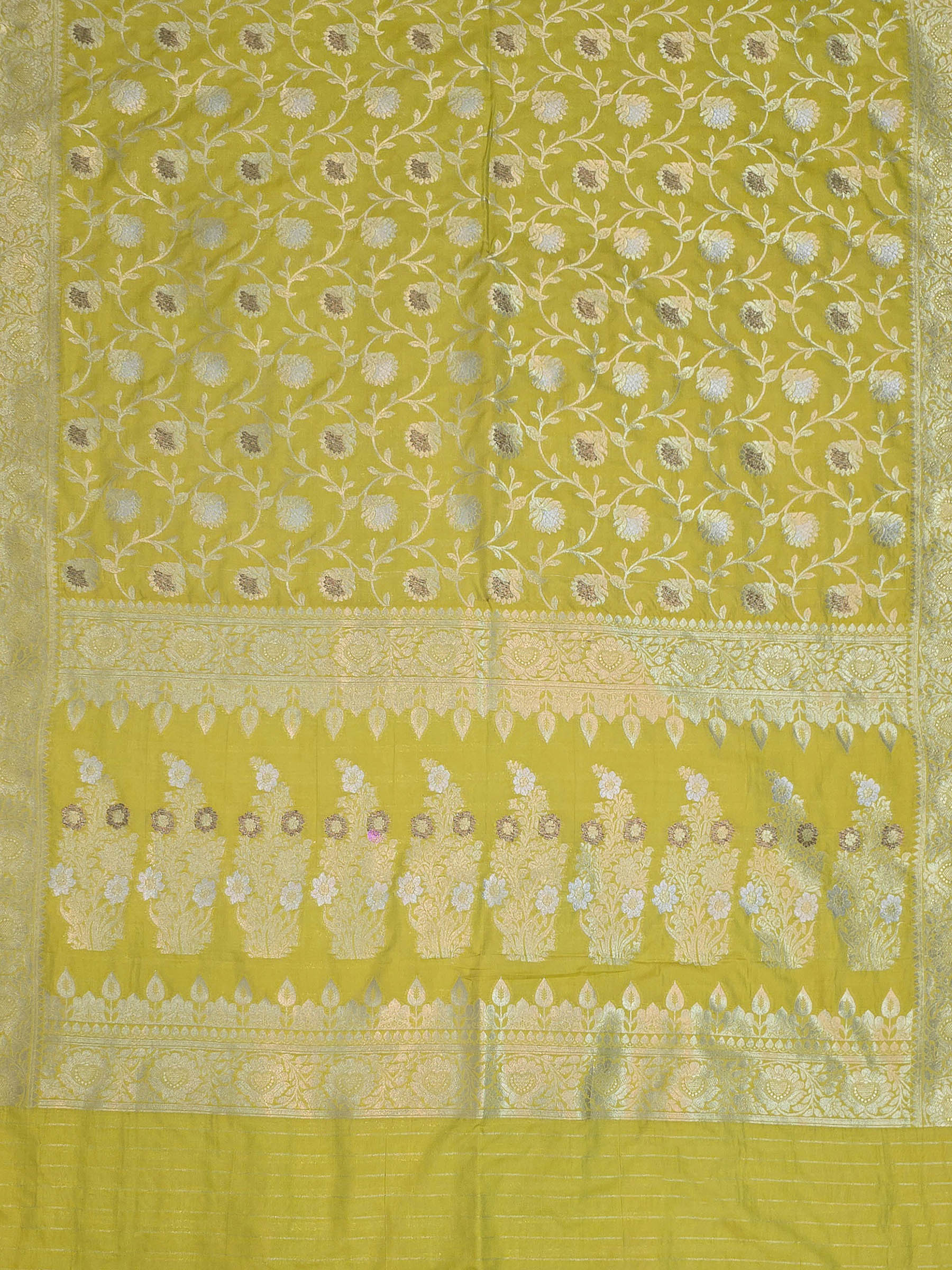 Lime Green Woven Design Banarasi Saree