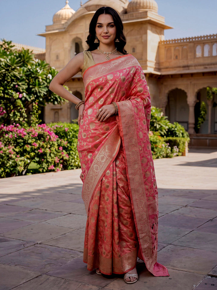 Pink Woven Design Art Katan Saree