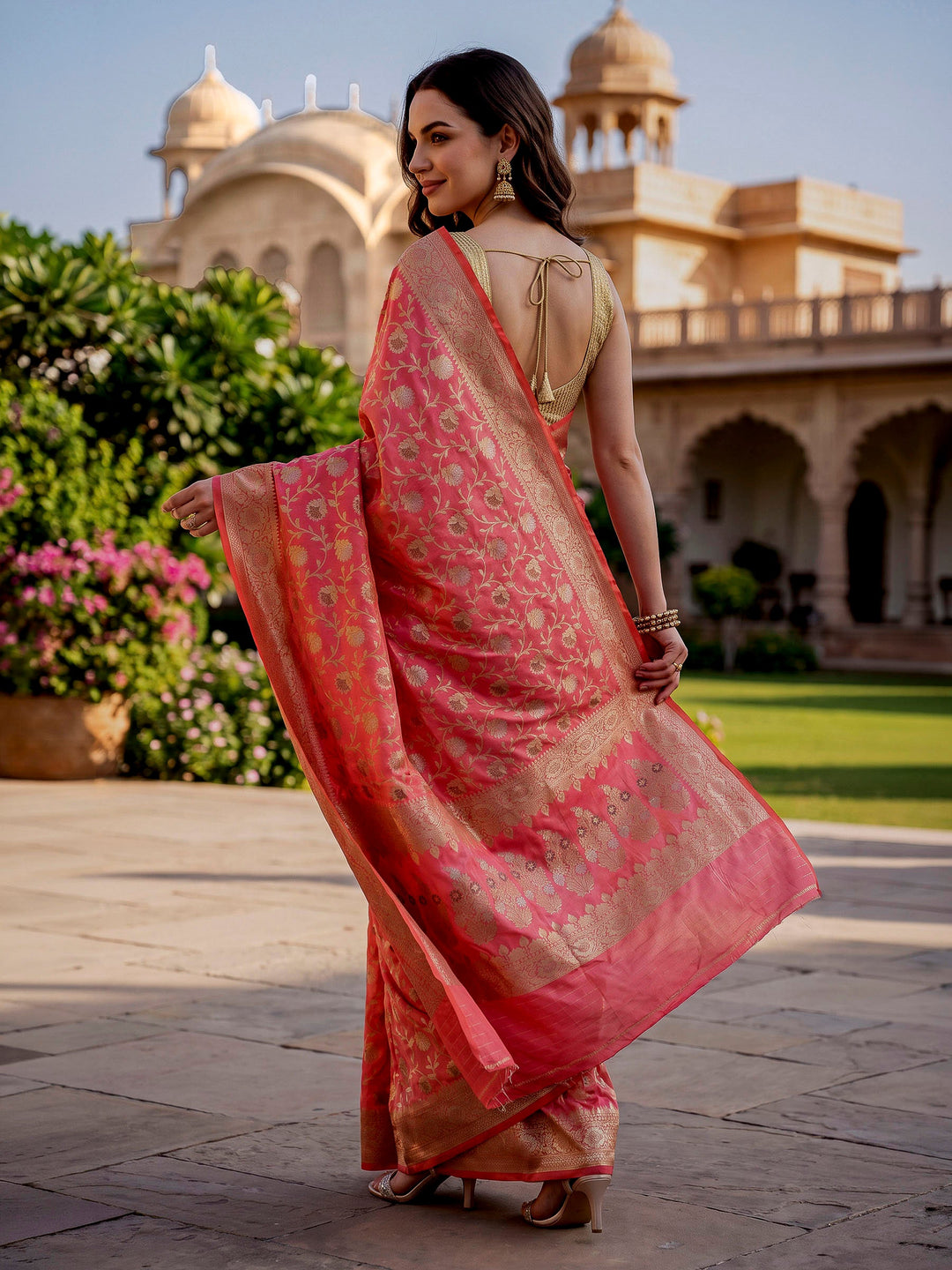 Pink Woven Design Art Katan Saree