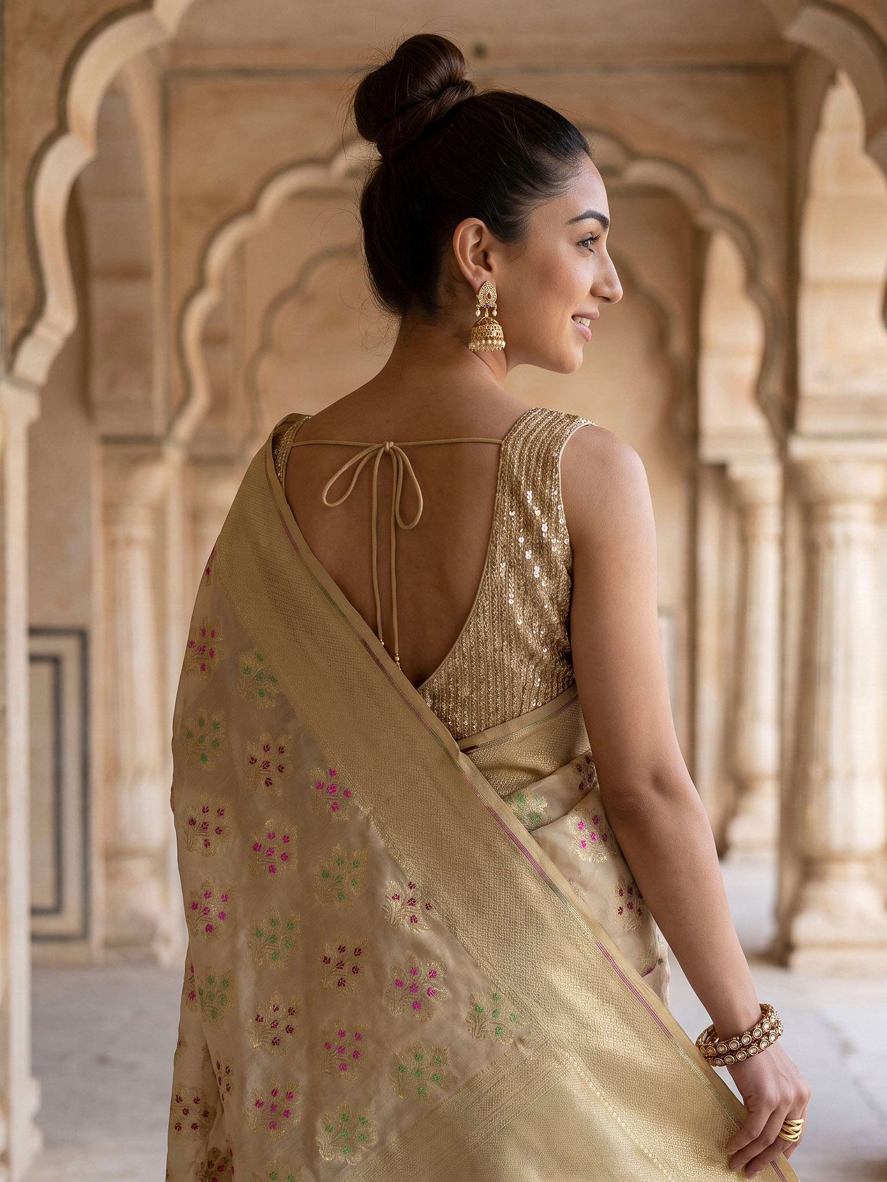 Beige Woven Design Banarasi Saree